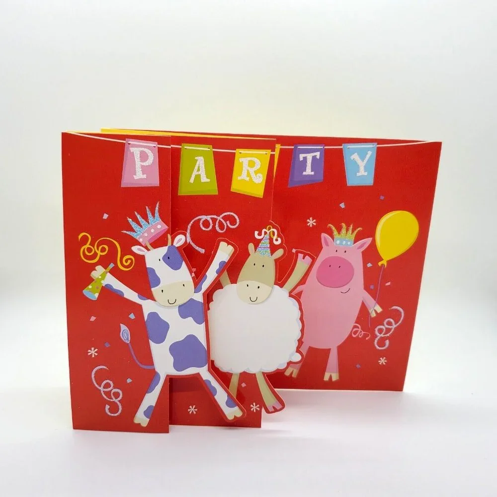 Magi Design London Glittery Blank Happy Birthday Greeting Card Party Animals NEW
